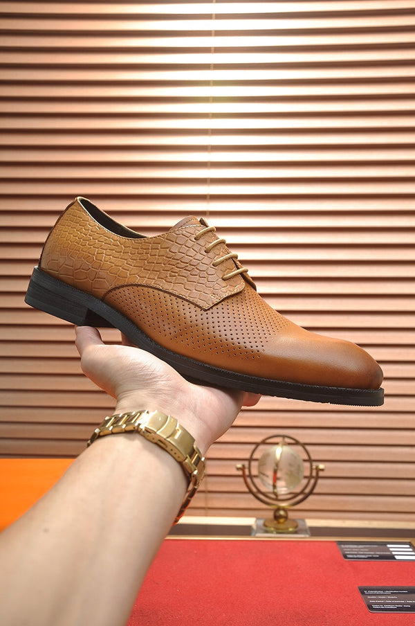 HM BUSINESS LACE UP SHOES BRONZE CALFSKIN WITH MESH MOTIF