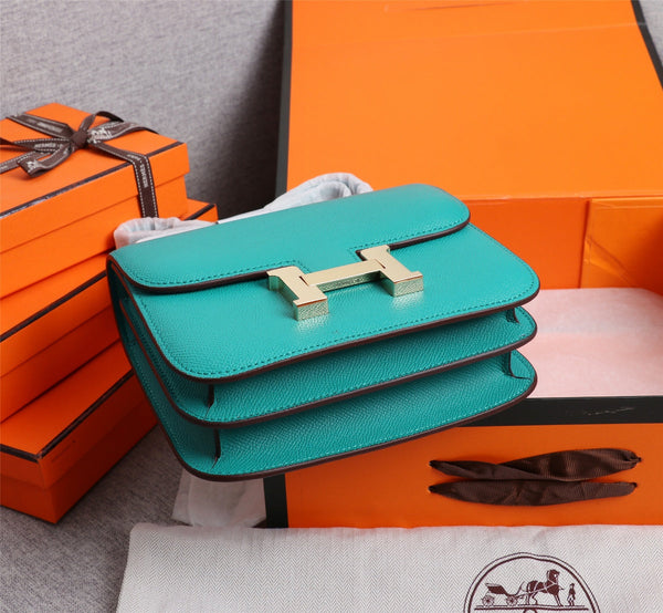 HM CONSTANCE BAG 19 TURQUOISE EPSOM GOLD HARDWARE