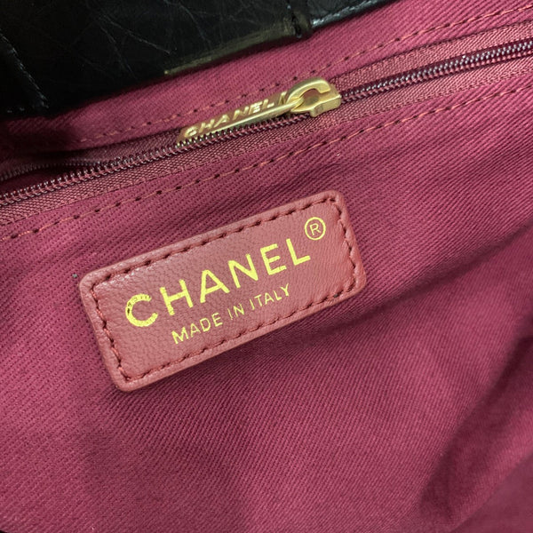 borsa shopping cc 30cm nera trapuntata in pelle di vitello invecchiata ghw