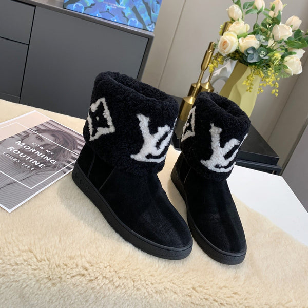 LV Snowdrop Flat Ankle Boot Black Suede Wool 454717