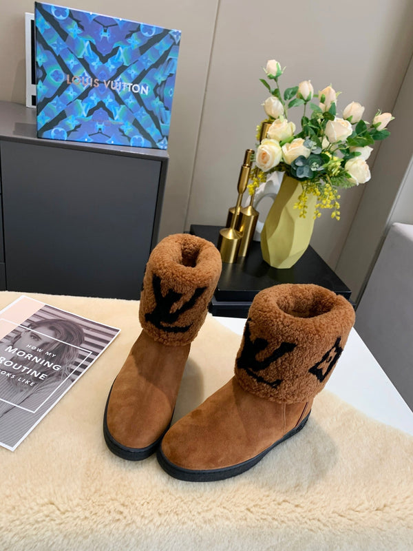 LV Snowdrop Flat Ankle Boot Brown Suede Wool 454718