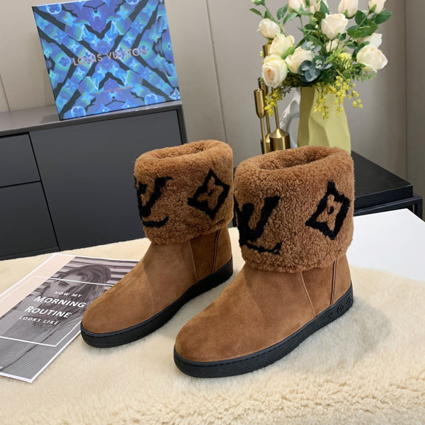 LV Snowdrop Flat Ankle Boot Brown Suede Wool 454718