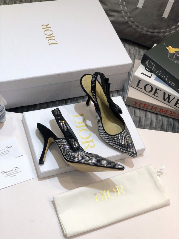 Décolleté JAdior con cinturino posteriore 95 nero con cristalli e diamanti