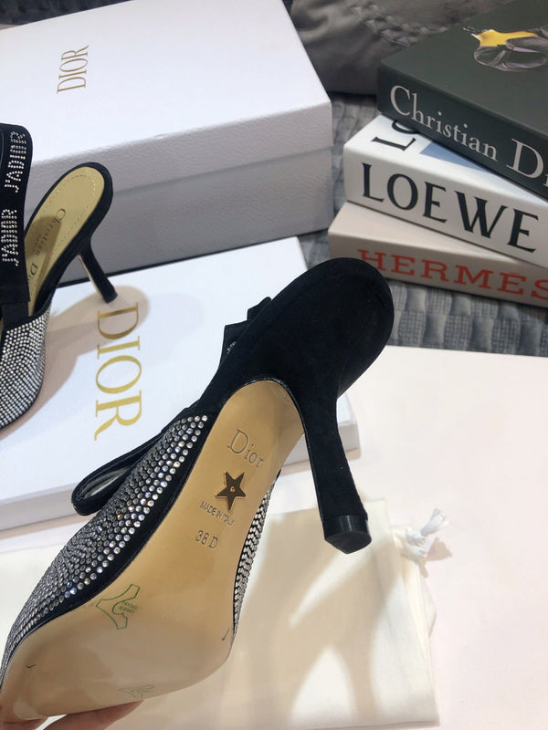 Décolleté JAdior con cinturino posteriore 95 nero con cristalli e diamanti