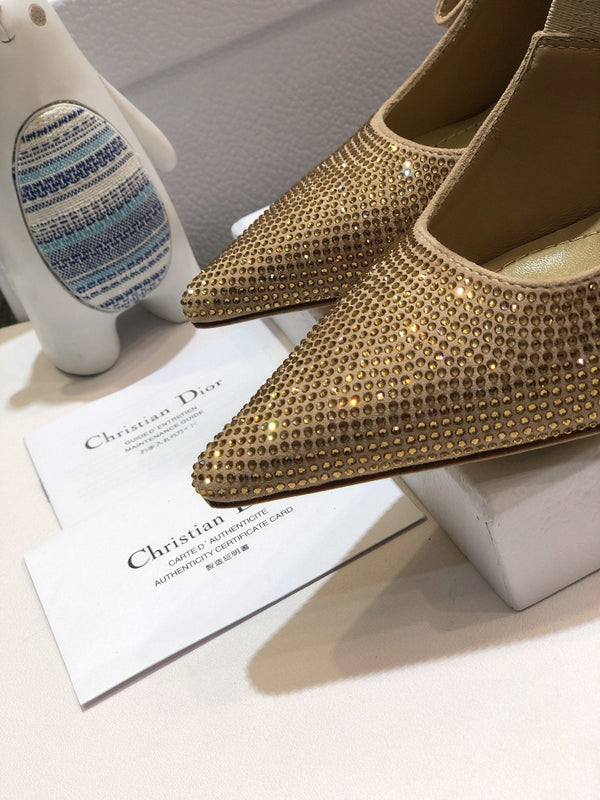 Décolleté JAdior con cinturino posteriore 95 beige con cristalli e tacco a spillo