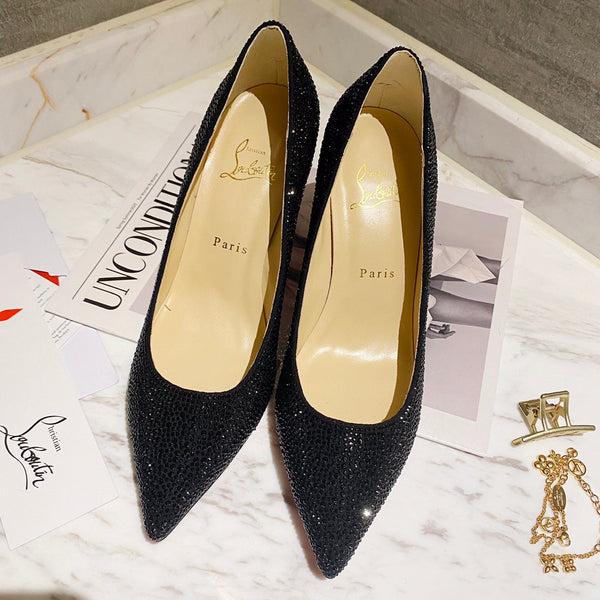 CL Pigalle Follies Pumps 100mm Nero decorato con cristalli