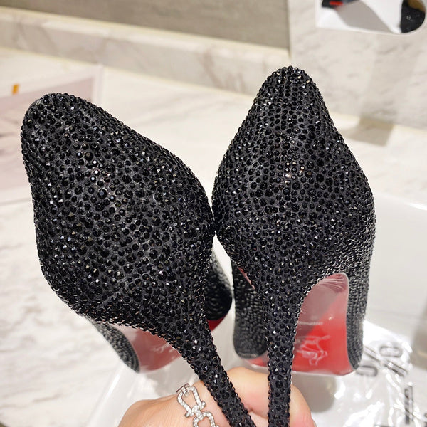 CL Pigalle Follies Pumps 100mm Nero decorato con cristalli