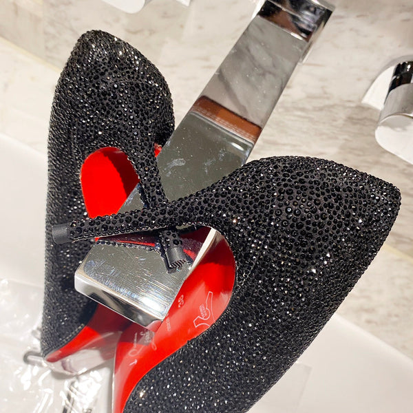 CL Pigalle Follies Pumps 100mm Nero decorato con cristalli