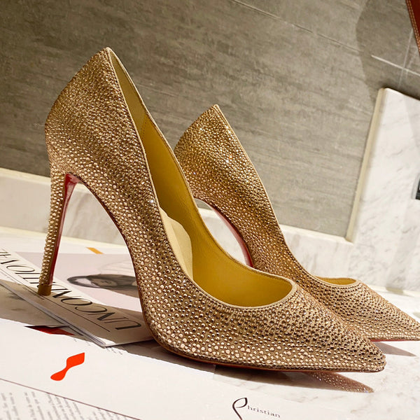 CL Kate Strass Degrade Pumps 100mm Suede Beige