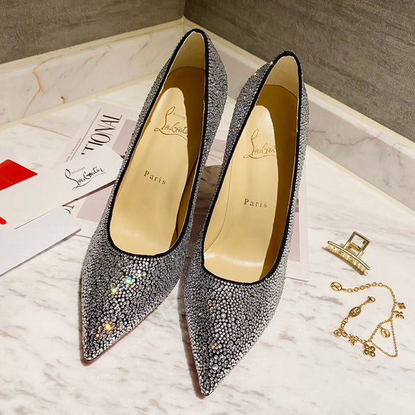 CL Strass Degrade Pumps 100mm Suede Nero