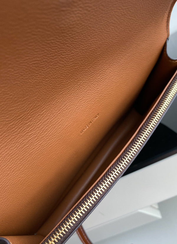 BORSA TRIPHOME 20 IN PELLE DI VITELLO CON MOTIVO NERO A DOPPIO STRATO E MONOGRAMMA