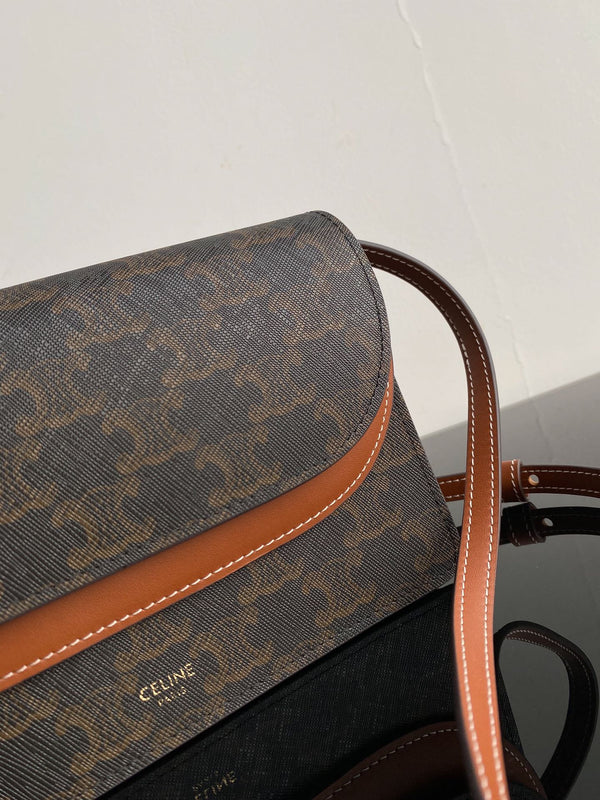 BORSA TRIPHOME 20 IN PELLE DI VITELLO CON MOTIVO NERO A DOPPIO STRATO E MONOGRAMMA