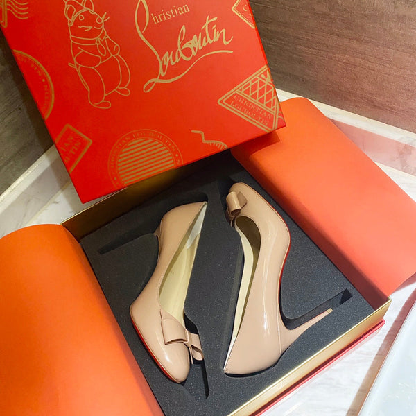 CL Simplenodo Bow Pumps 85mm Patent Leather Nude