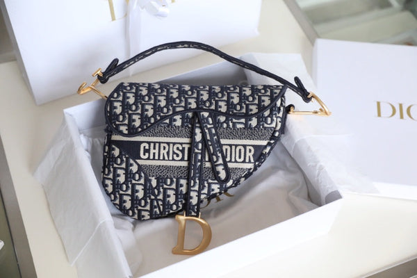 CD Oblique Saddle Bag Blue Canvas