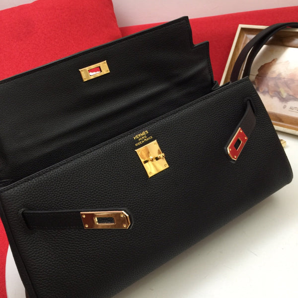 HM SHOULDER BAG 35 BLACK TOGO GOLD HARDWARE