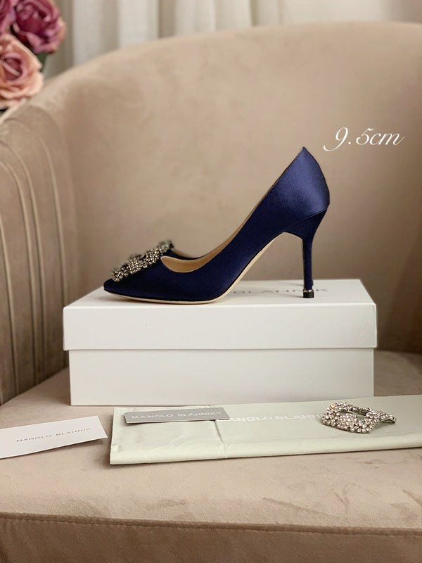 Hangisi Navy Blue Satin Crystal Embellished Pumps 156289