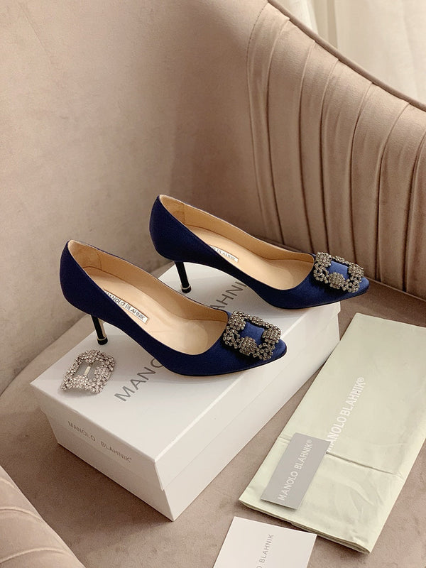 Hangisi Navy Blue Satin Crystal Embellished Pumps 156289