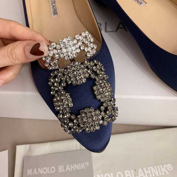 Hangisi Navy Blue Satin Crystal Embellished Pumps 156289