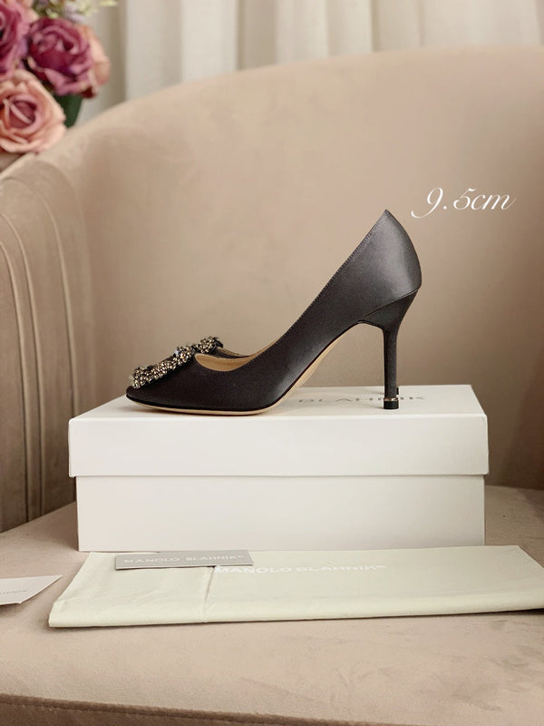 Hangisi Taupe Satin Crystal Embellished Pumps 700528