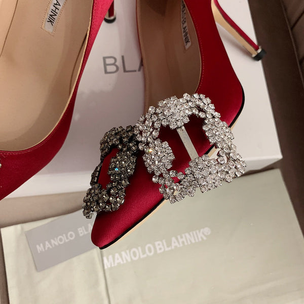 Hangisi Dark Red Satin Crystal Embellished Pumps 700530