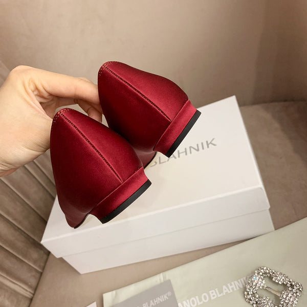 Hangisi Dark Red Satin Crystal Embellished Pumps 700530