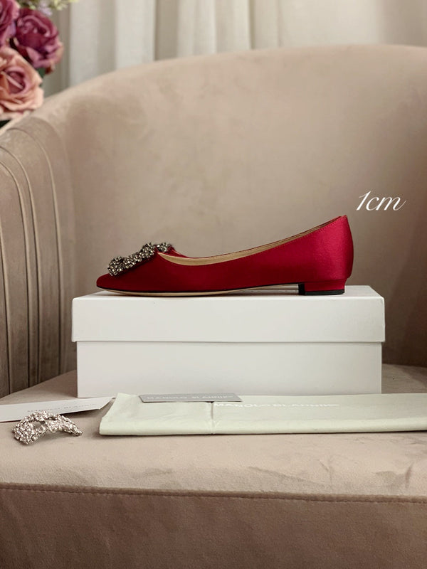 Hangisi Dark Red Satin Crystal Embellished Pumps 700530