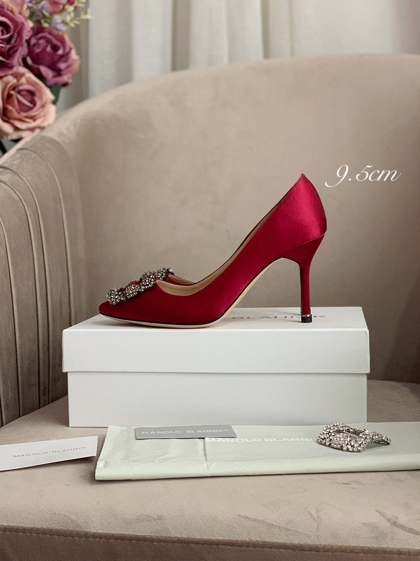 Hangisi Dark Red Satin Crystal Embellished Pumps 700530