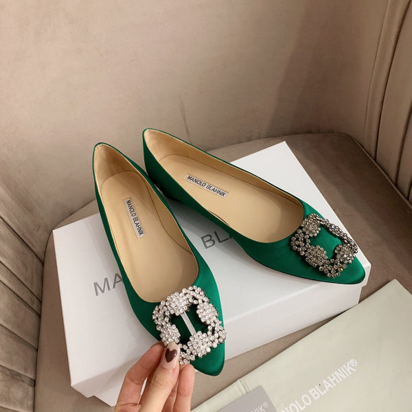 Hangisi Green Satin Crystal Embellished Pumps 700532