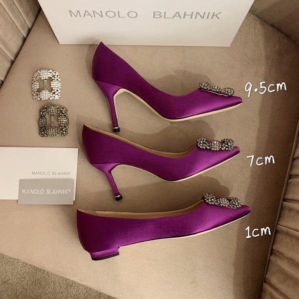 Hangisi Fuchsia Satin Crystal Embellished Pumps 700533