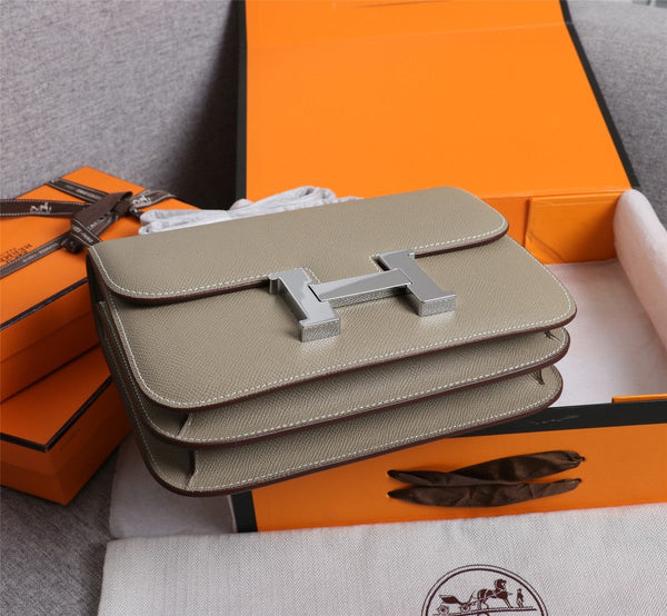 HM CONSTANCE BAGS 22 KHAKI EPSOM SILVER HARDWARE