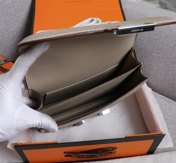 HM CONSTANCE BAGS 22 KHAKI EPSOM SILVER HARDWARE