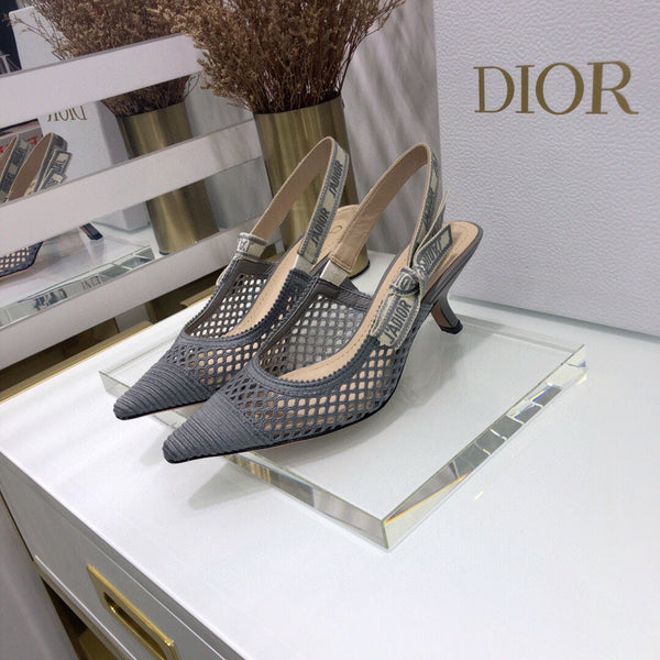 Décolleté JAdior slingback 65 in rete trasparente grigio cotone ricamato