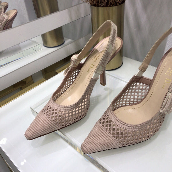 Décolleté JAdior con cinturino posteriore 95 in rete trasparente rosa cannella in cotone ricamato