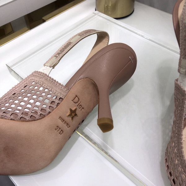 Décolleté JAdior con cinturino posteriore 95 in rete trasparente rosa cannella in cotone ricamato