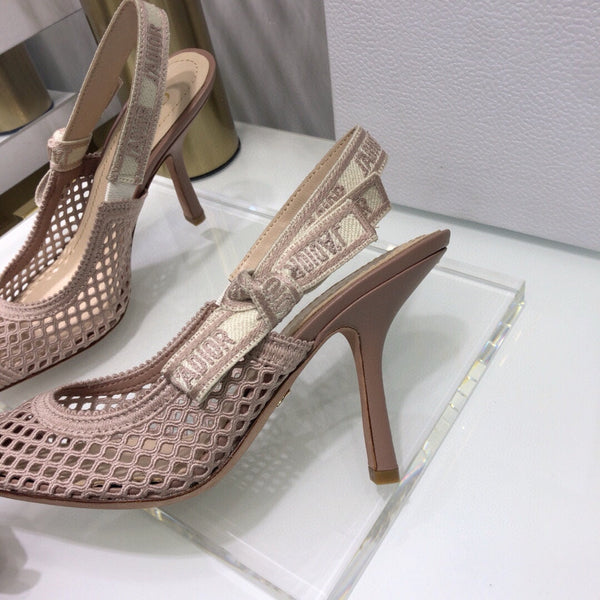 Décolleté JAdior con cinturino posteriore 95 in rete trasparente rosa cannella in cotone ricamato