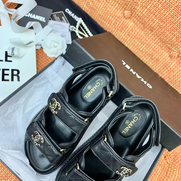 cc dad sandals black grained calfskin