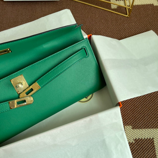 HM Kelly Cut 31cm Green Swift Leather Ghw