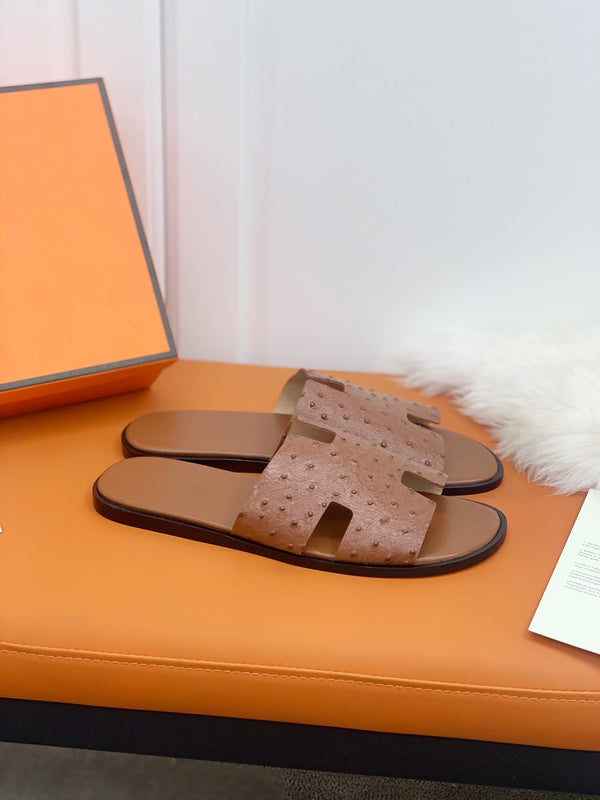 HM IZMIR SANDAL GOLD OSTRICH EMBOSSED CALFSKIN