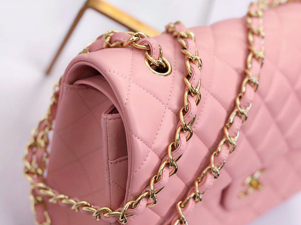 borsa a patta jumbo 30 in pelle di agnello rosa pastello, hardware dorato