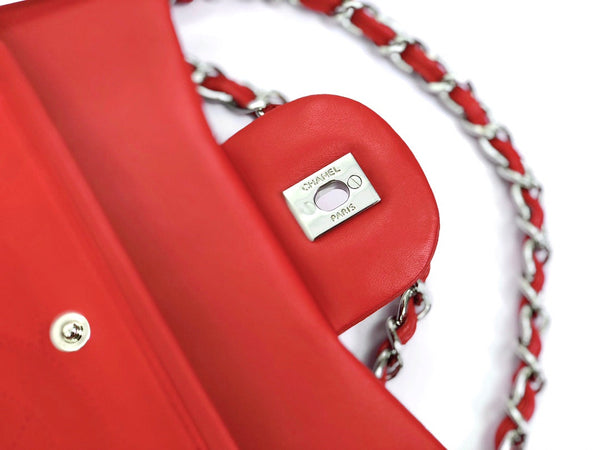 borsa a patta jumbo 30 in pelle di agnello rossa con finiture in argento