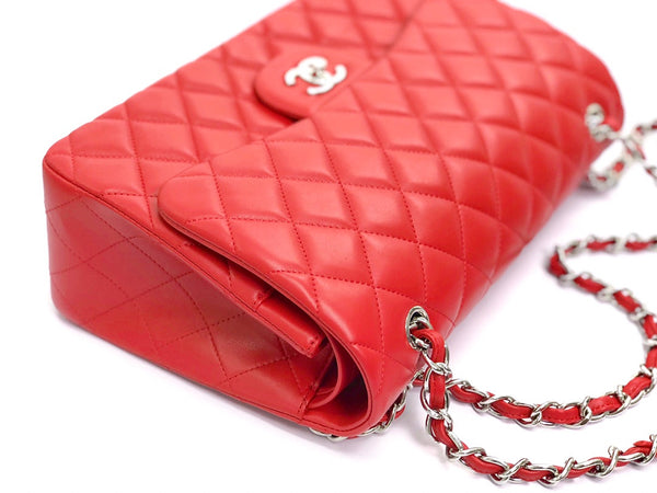 borsa a patta jumbo 30 in pelle di agnello rossa con finiture in argento