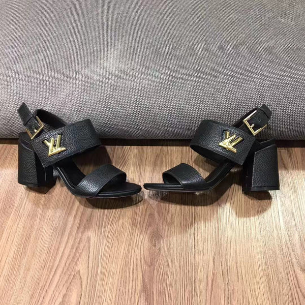 LV Horizon Ankle Strap Sandals 75mm Black Calfskin