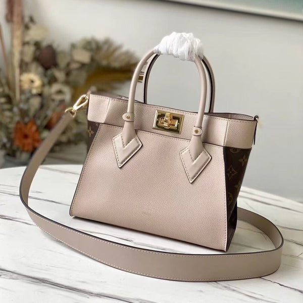 on my size pm 25cm greige calfskin brown monogram canvas