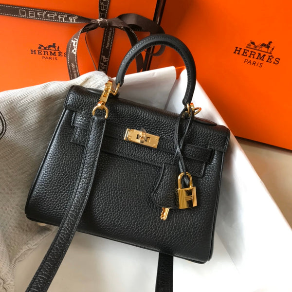 HM Mini Kelly 20cm Black Togo Leather Gold Hardware