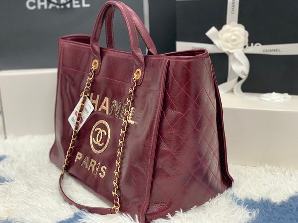 borsa shopping cc 40cm pelle di vitello bordeaux hardware dorato
