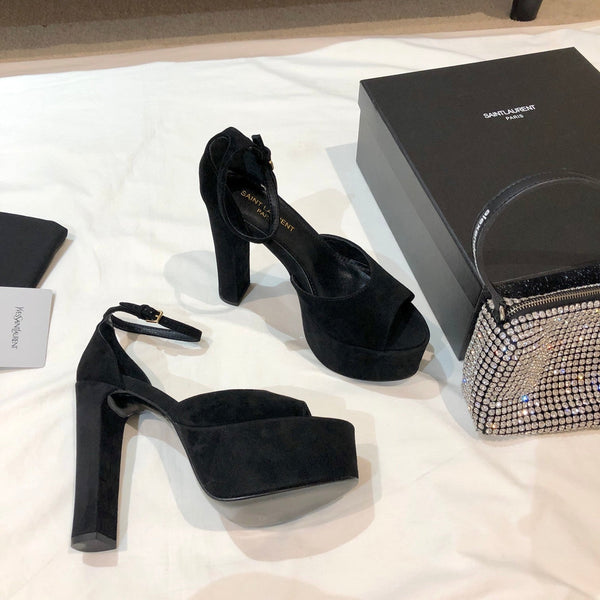 SANDALI CON PLATEAU SL JODIE 135 IN CAMOSCIO NERO