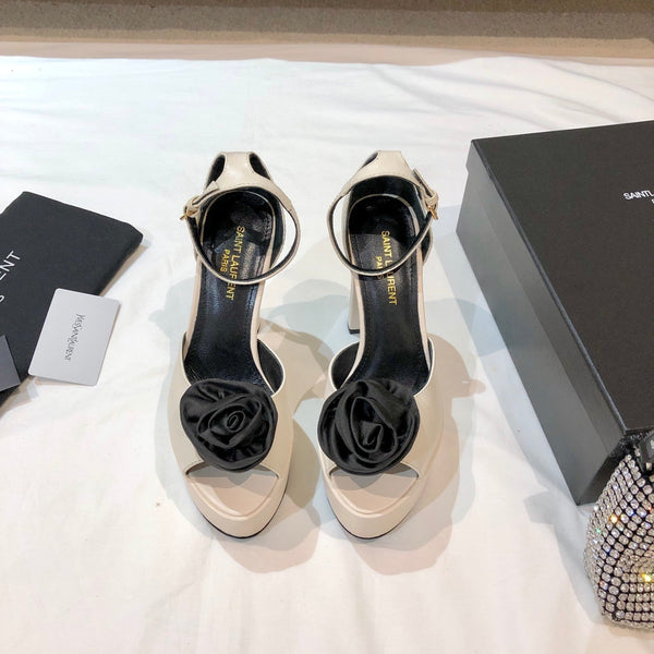 SANDALO CON PLATEAU SL IVY FLORAL 135 IN PELLE DI VITELLO CREMA