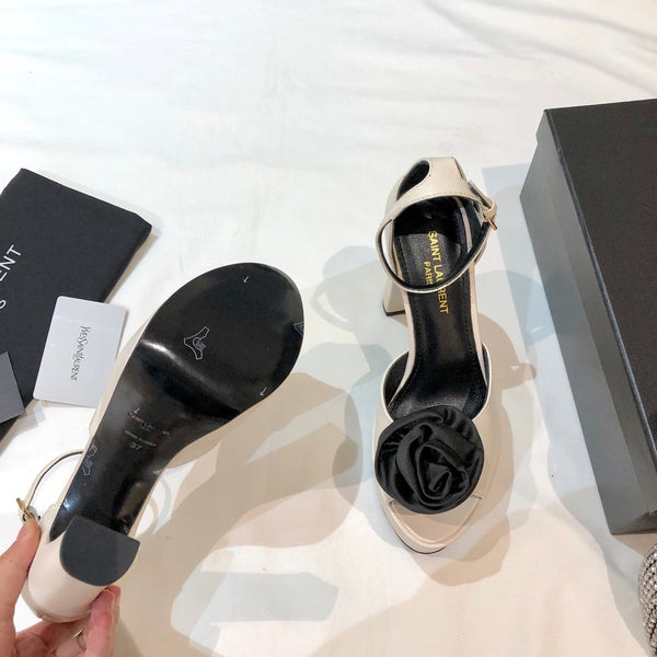 SANDALO CON PLATEAU SL IVY FLORAL 135 IN PELLE DI VITELLO CREMA