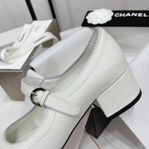 CC MARY JANE BLOCK HEEL WHITE SHEEPSKIN
