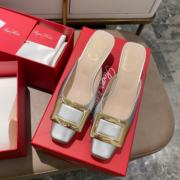 Viv Mules Silver Patent Leather 307799